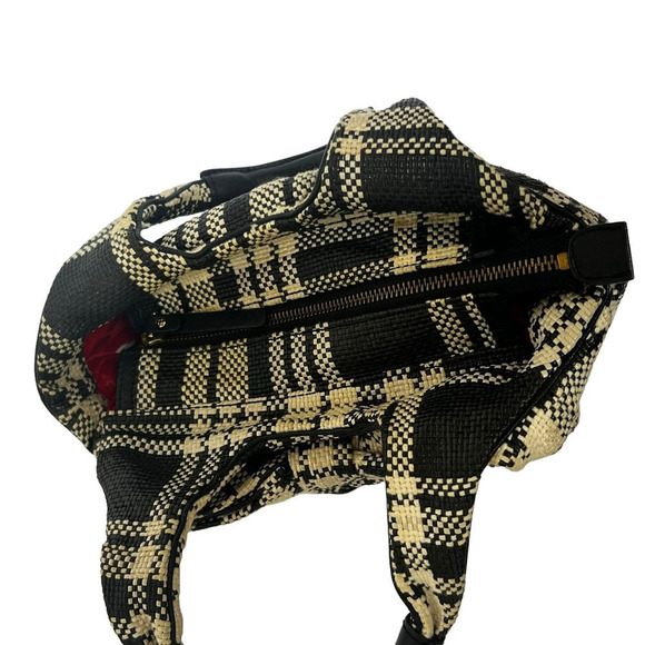 Kate Spade Small Black Cream Plaid Check Bow Plaid Purse Bag Double Handles - Picture 4 of 11